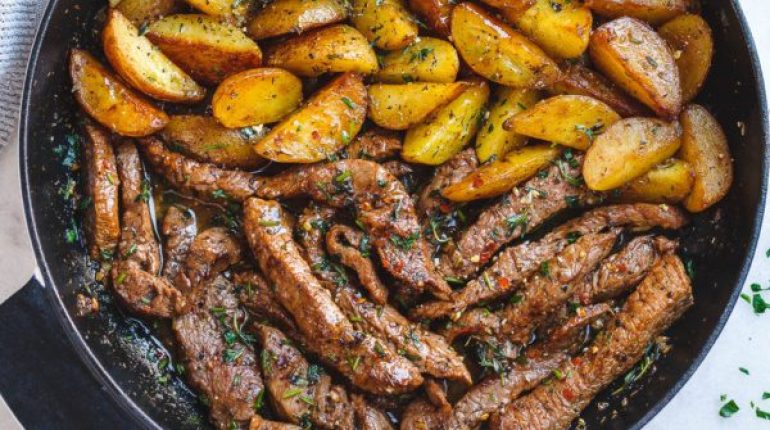 KartoffelPfanne KnoblauchButterSteak leckeres Rezept und 