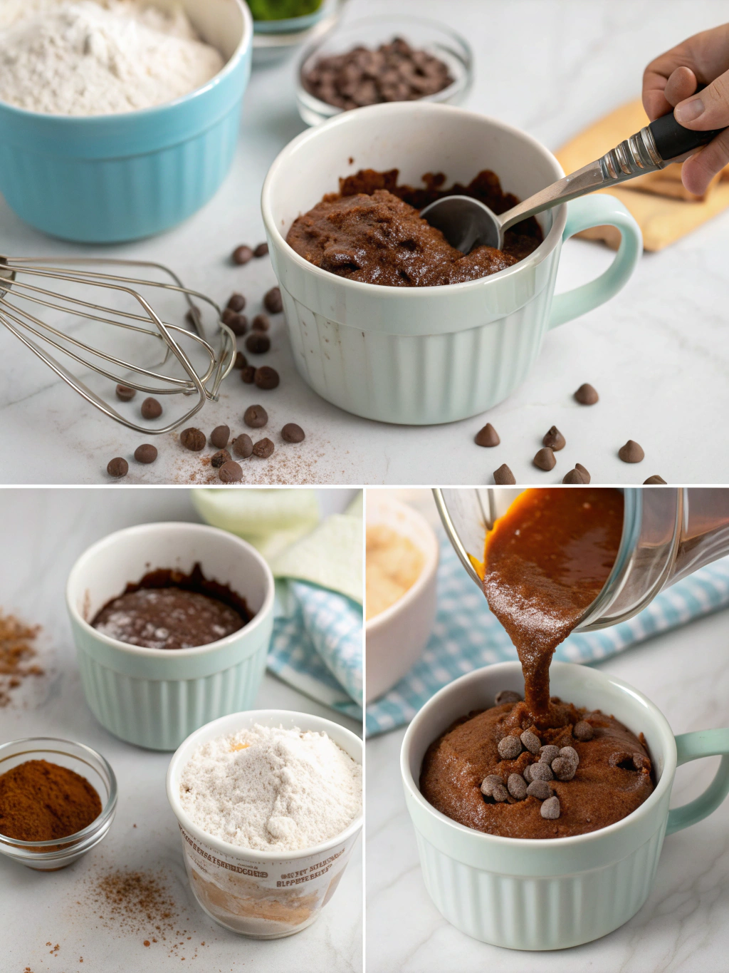 schnelles Schokoladen-Mug-Cake-Rezept preparing steps